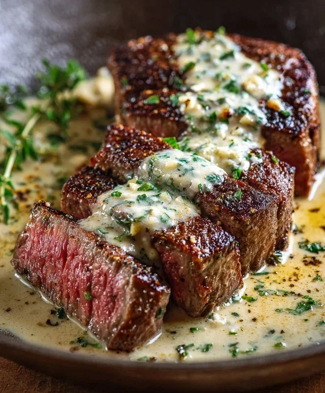 Garlic Butter Steak With Parmesan Cream Sauce