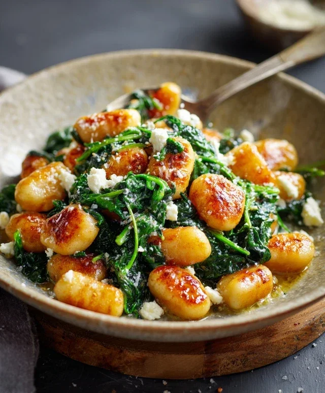 Crispy Gnocchi With Spinach And Feta
