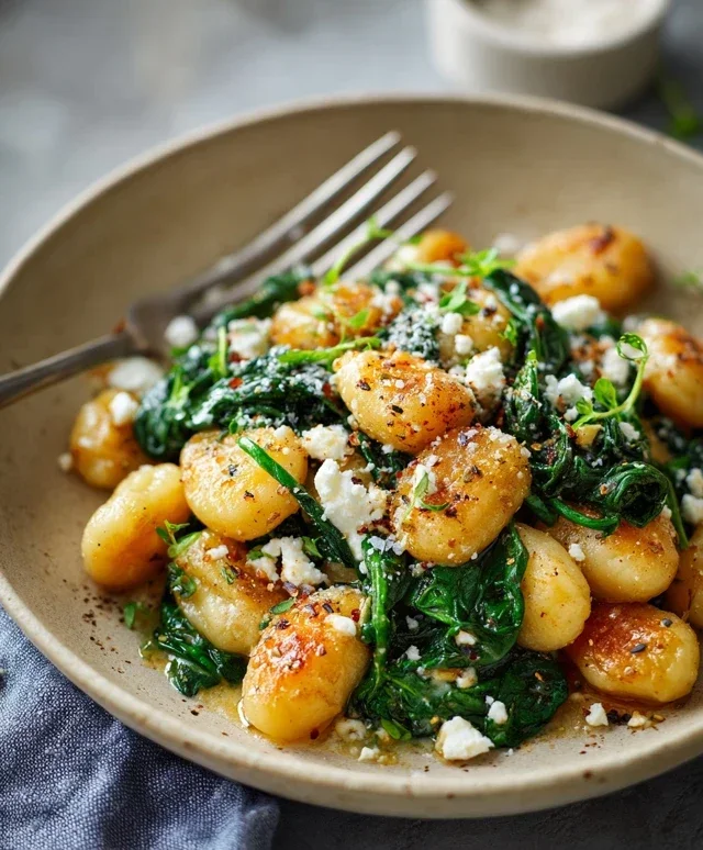 Crispy Gnocchi With Spinach And Feta