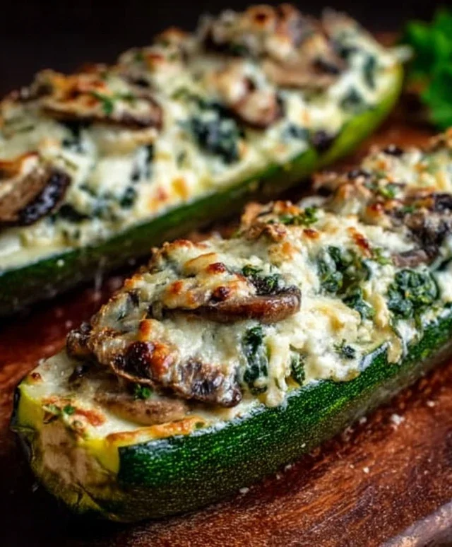 Spinach, Mushroom, and Ricotta Stuffed Zucchini Boats Recipe