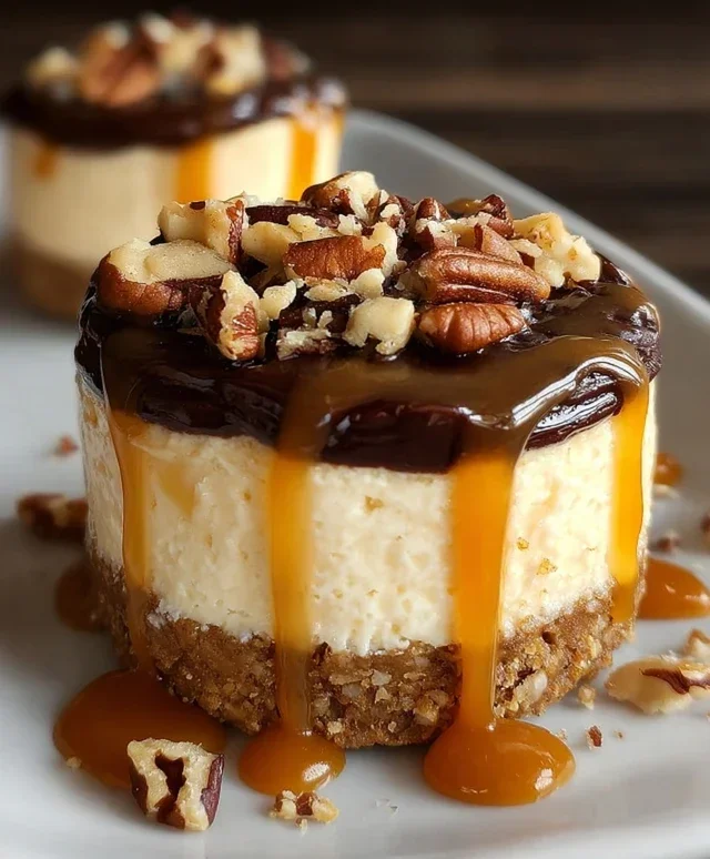 No Bake Turtle Mini Cheesecakes