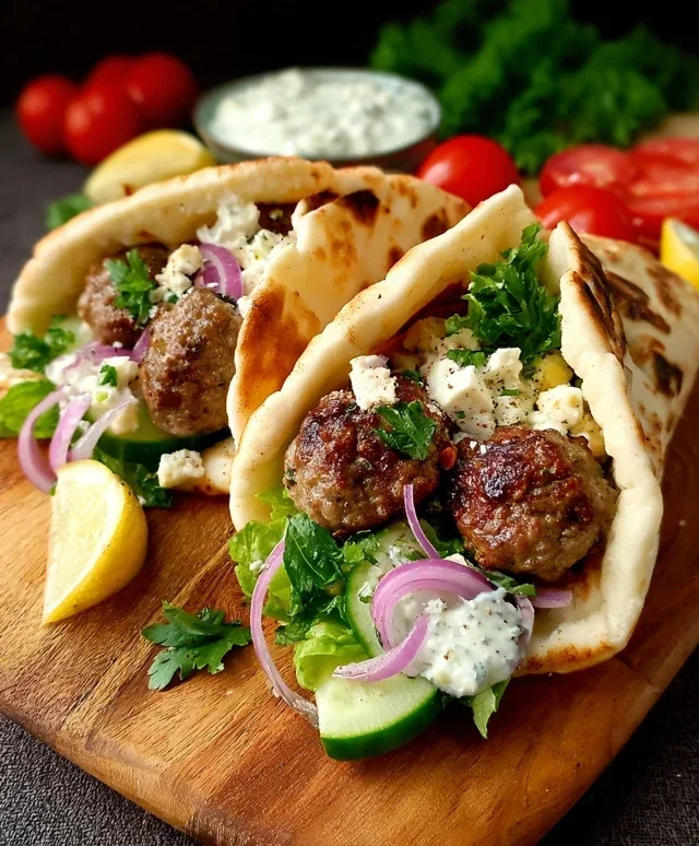 Greek Meatball Pitas