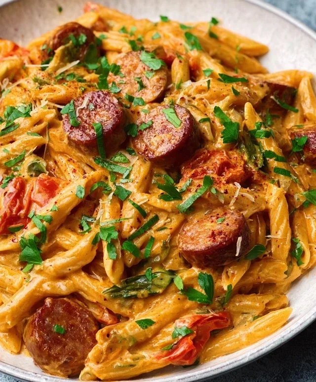 One Pot Creamy Cajun Sausage Pasta (30-Minutes)