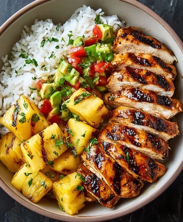 Grilled Chicken and Pineapple Bowls with Coconut Rice