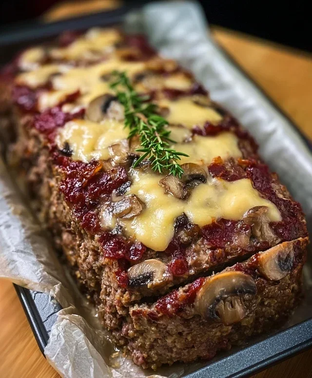 Beef Beef Bacon Mushroom Swiss Meatloaf