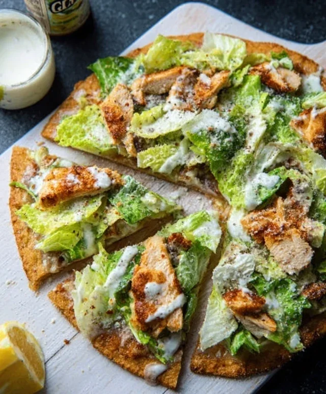 Viral Chicken Crust Caesar Salad Pizza