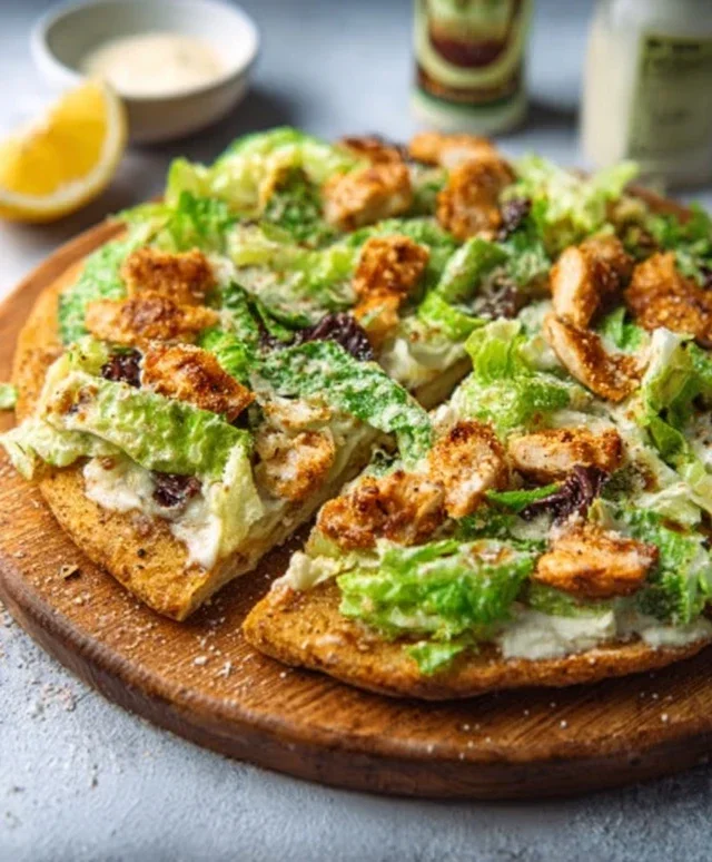Viral Chicken Crust Caesar Salad Pizza