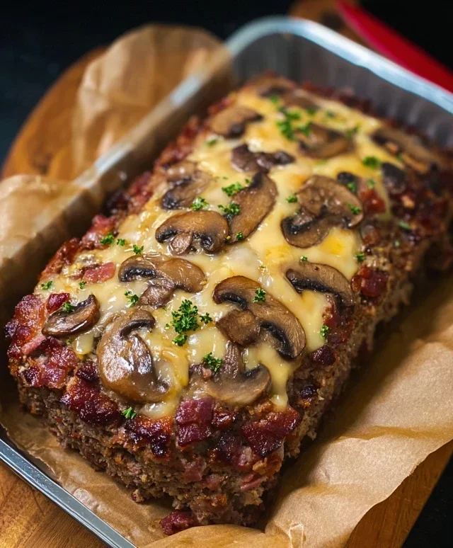 Beef Beef Bacon Mushroom Swiss Meatloaf