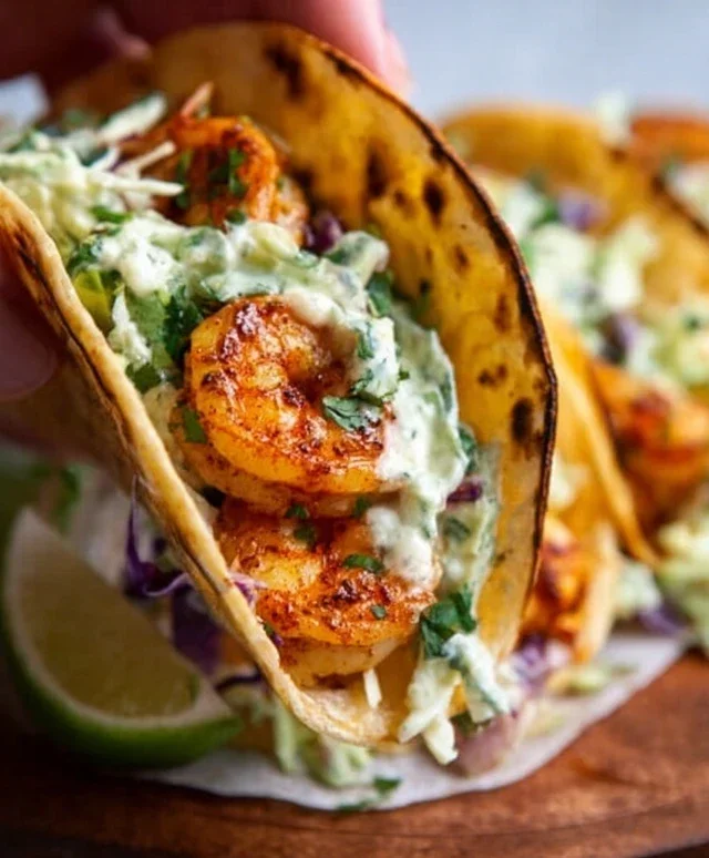 Cilantro Lime Shrimp Tacos with Creamy Slaw