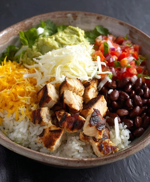 Grilled Chicken Burrito Bowl with Rice and Beans
